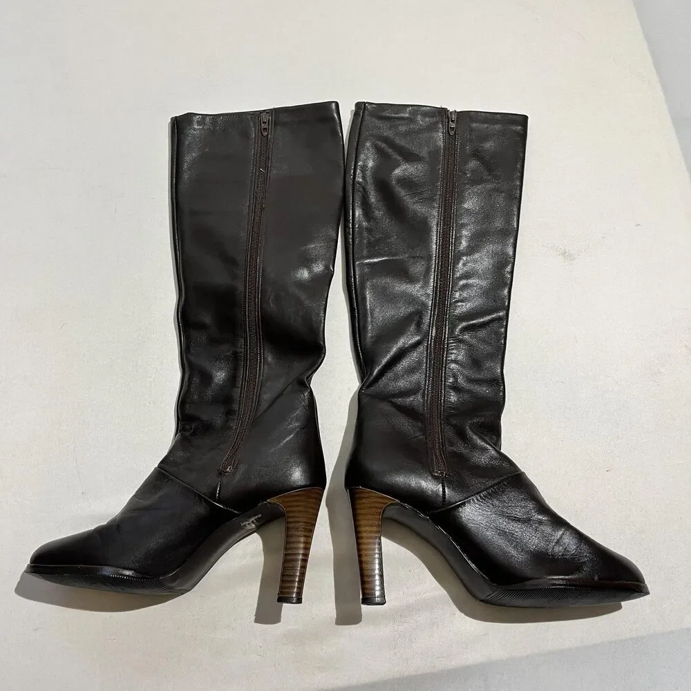 Vintage Gogo Boots 70s Disco Boho 60s California 8.5 Calf High Heel Zip Stacked
